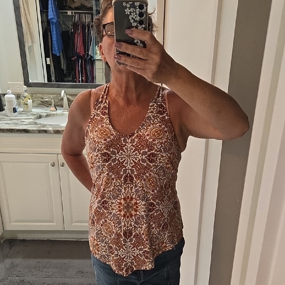 Lavish Orange And Brown Patterned Sleeveless Top - image 4